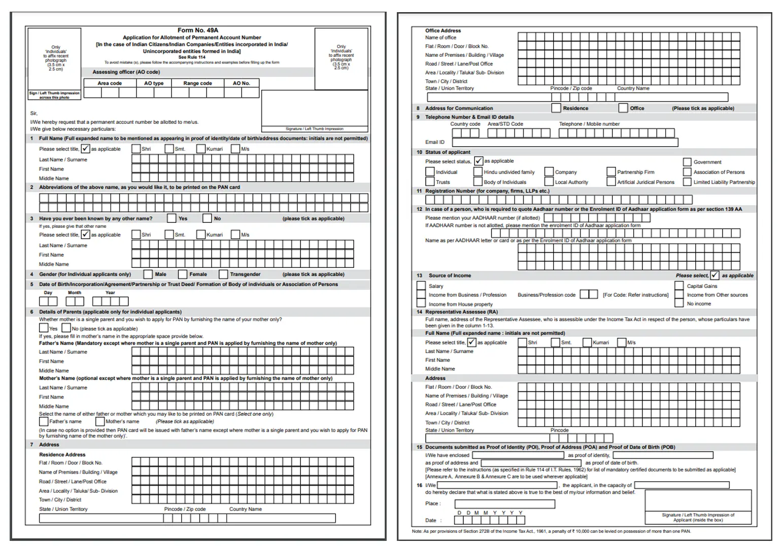 Online PAN Card Form 