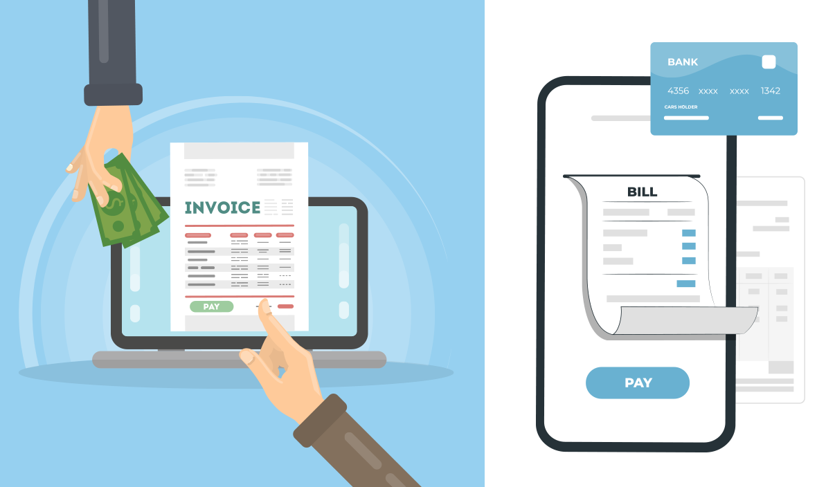 A diagram illustrating invoice funding. It shows arrows flowing from an invoice to a business 