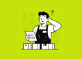 Cartoon illustration of a confused grocery stocker with question marks above their head, holding a document, surrounded by boxes. This image relates to challenges in retail inventory management and highlights potential errors in stock counts.