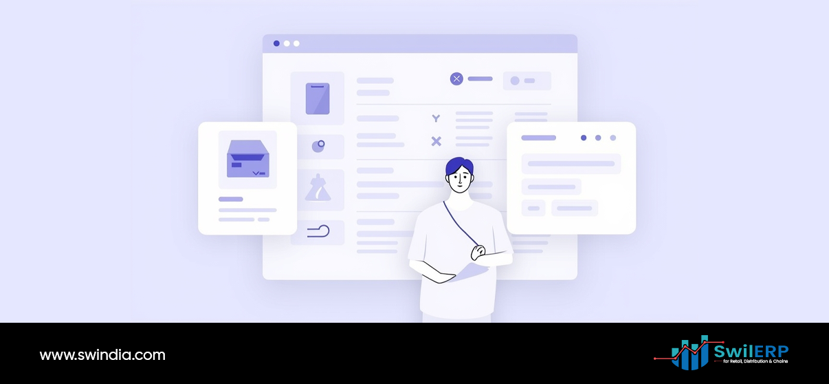 Digital retail order management interface with customer service agent handling multiple order processing windows and system dashboards for retail distribution management
