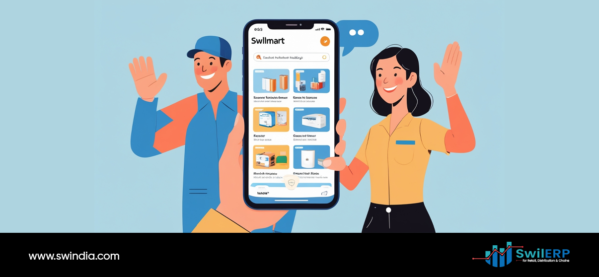 Getting Online with SwilMart mobile app showing product catalog with happy customers using e-commerce platform for business success