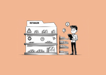 Retail manager checking inventory levels to prevent stockouts at store display with tablet device showing concern about product availability and stock management